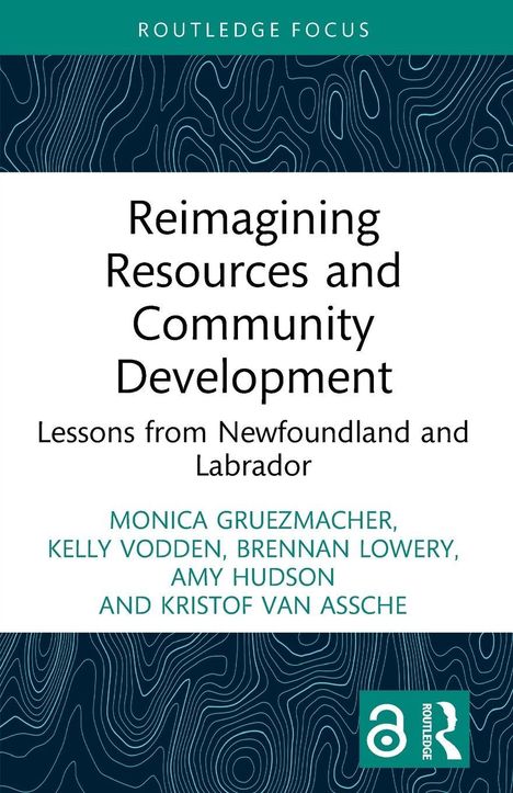 Buchtitel: "Reimagining Resources and Community Development." Autoren: Monica Gruezmacher und andere. Logo unten rechts.