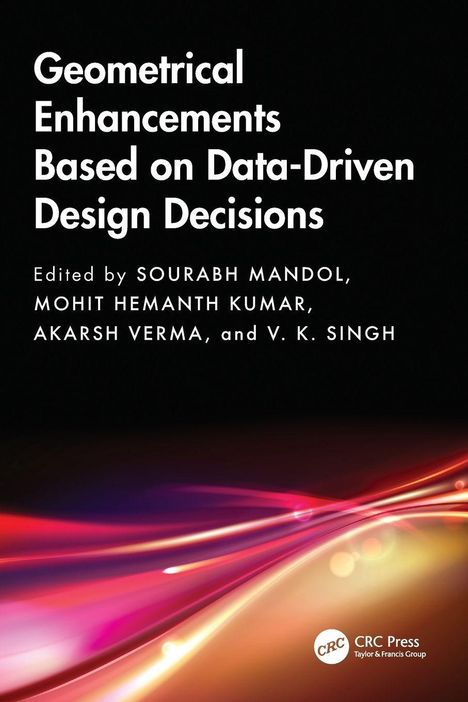 "Geometrical Enhancements Based on Data-Driven Design Decisions" oben, rote und violette Lichtstreifen unten.