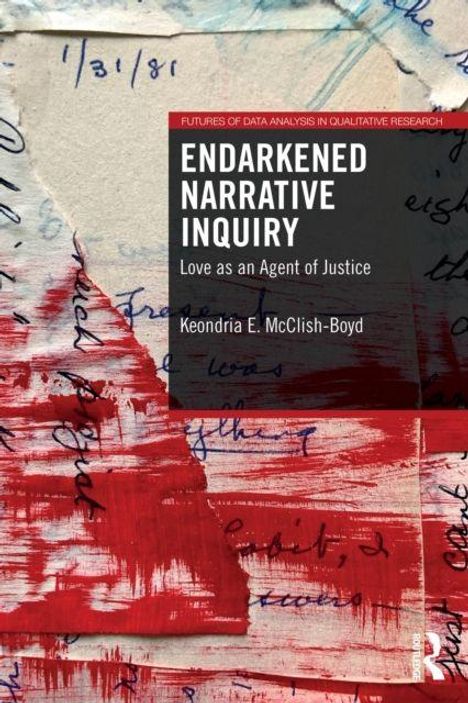 „ENDARKENED NARRATIVE INQUIRY. Love as an Agent of Justice. Keondria E. McClish-Boyd.“ Text über Collage mit Handschrift.