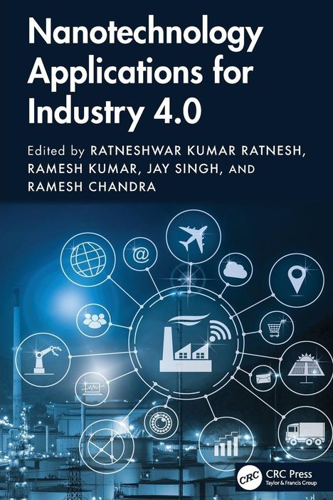 Titel: "Nanotechnology Applications for Industry 4.0". Illustrationen von Industrie- und Technologie-Icons vor einer Fabrik.