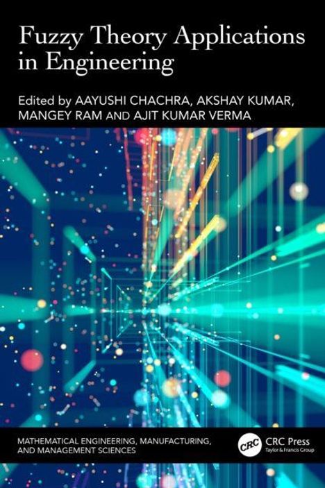 Titel: "Fuzzy Theory Applications in Engineering". Herausgeber: Mehrere Namen. Bunte, futuristische Linien und Punkte.