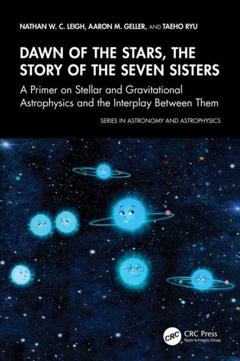 Titel: "Dawn of the Stars, The Story of the Seven Sisters". Illustration: Lächelnde, leuchtend blaue Sterne im Weltall.