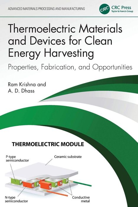 Titel: Thermoelectric Materials and Devices for Clean Energy Harvesting. Illustration eines Wärmemoduls mit Beschriftung.