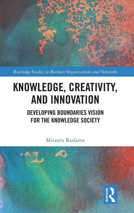"Knowledge, Creativity, and Innovation" von Mitsuru Kodama. Bunte abstrakte Muster und Routledge-Logo unten rechts.