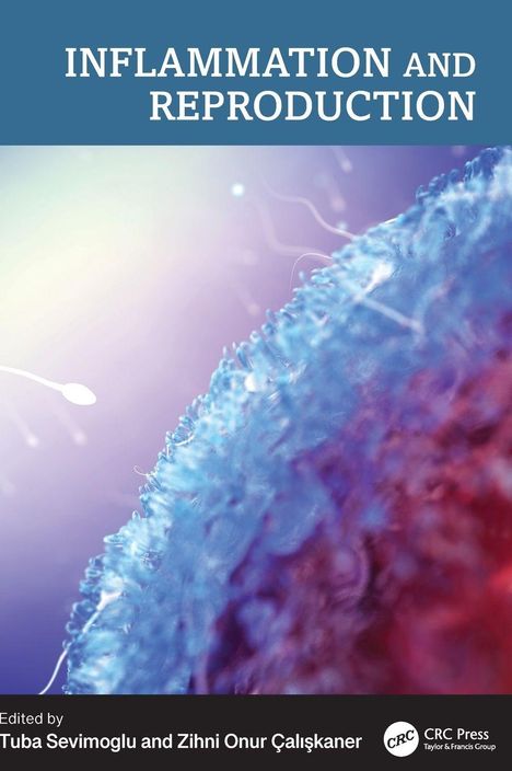 „INFLAMMATION AND REPRODUCTION“, rote Blutkörperchen in einem Wirbel; Illustration mit blauem Titelbalken.