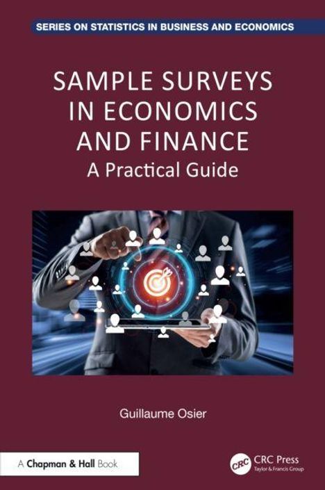 "Sample Surveys in Economics and Finance: A Practical Guide" von Guillaume Osier, visuell mit Zielscheibe und Netzwerken.