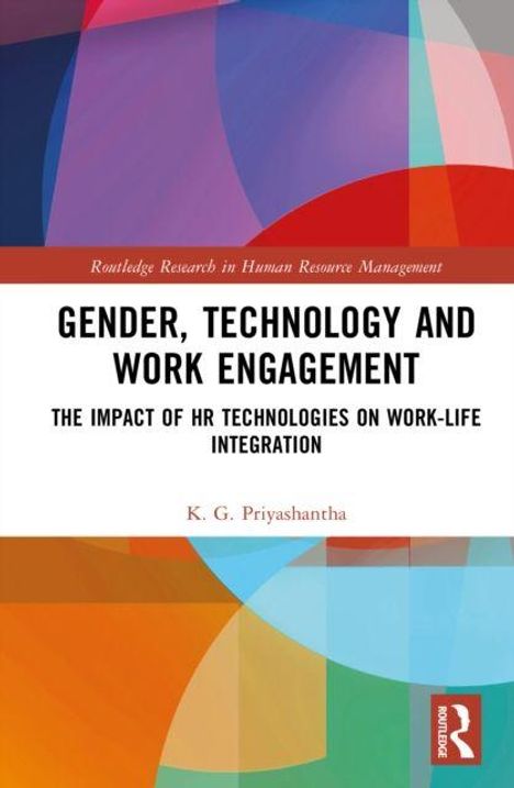 "GENDER, TECHNOLOGY AND WORK ENGAGEMENT" in schwarzer Schrift auf weißem Hintergrund, mit buntem geometrischem Muster oben.