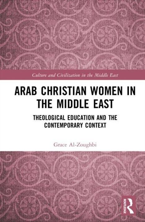 Titel: "Arab Christian Women in the Middle East"  
Untertitel: "Theological Education and the Contemporary Context"  
Autorin: Grace Al-Zoughbi  
Design: Rosa Ornamentmuster.