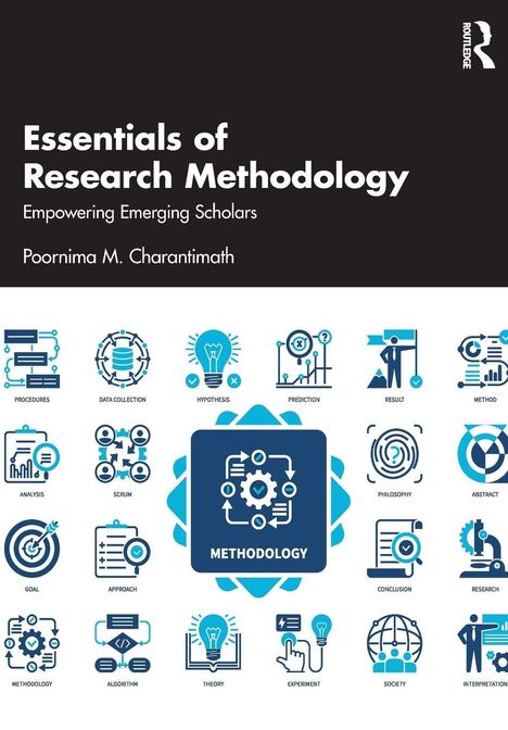 "Essentials of Research Methodology" von Poornima M Charantimath. Symbole für verschiedene Forschungsmethoden darunter.