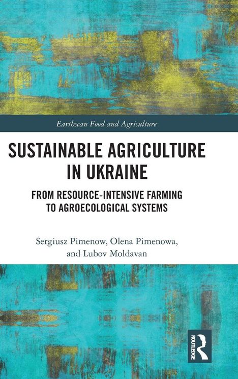 „Sustainable Agriculture in Ukraine“. Künstlerische Textur in Blau und Gelb umrahmt den Titel.