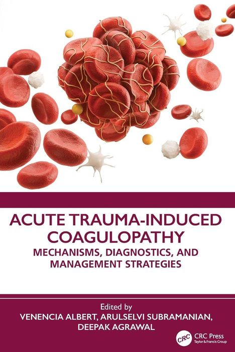 "Acute Trauma-Induced Coagulopathy" steht im Text. Rote Blutkörperchen und weiße Zellen schweben auf weißem Hintergrund.
