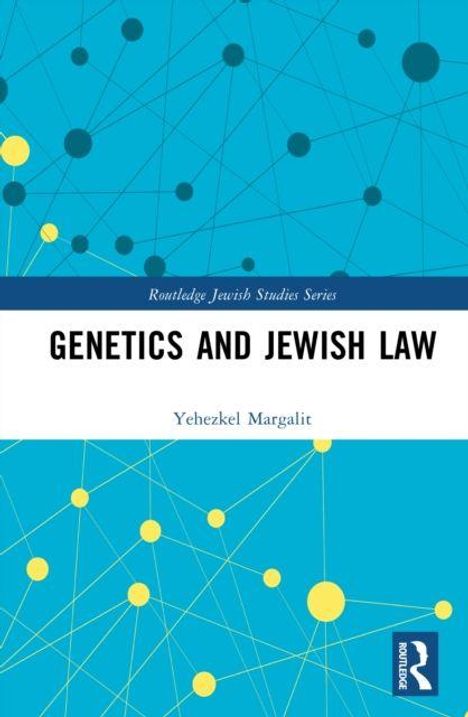 „GENETICS AND JEWISH LAW“ von Yehezkel Margalit, wissenschaftliches Cover mit blauen und gelben Netz-Strukturen.