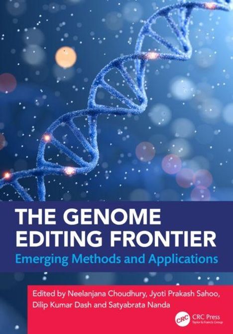 "The Genome Editing Frontier: Emerging Methods and Applications." DNA-Helix vor blauem, unscharfem Hintergrund.