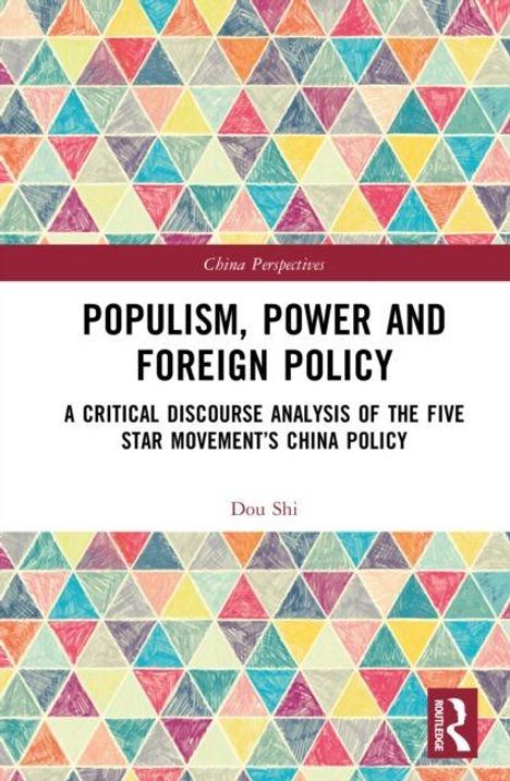 Buchtitel: "Populism, Power and Foreign Policy". Buntes Dreiecksmuster im Hintergrund.