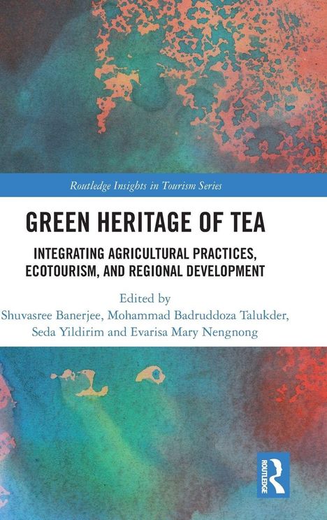 "Green Heritage of Tea: Integrating Agricultural Practices, Ecotourism, and Regional Development." Aquarell-Hintergrund.