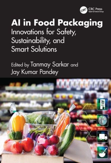 „AI in Food Packaging: Innovations for Safety, Sustainability, and Smart Solutions“ steht über einem Supermarkt-Hintergrund.