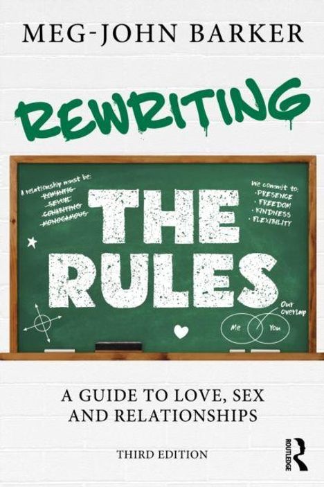 „REWRITING THE RULES“ steht groß auf einer Tafel. Es ist ein Buchcover mit Diagramm und Beziehungsdefinitionen.