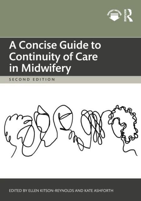 "A Concise Guide to Continuity of Care in Midwifery, Second Edition." Strichzeichnung von sechs Gesichtern auf weißem Hintergrund.