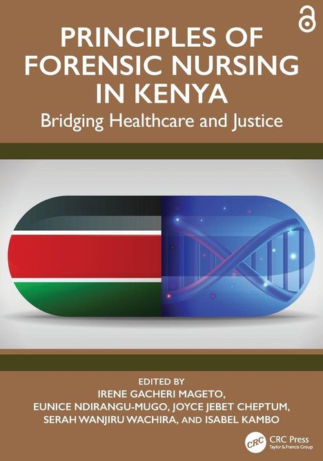 "Principles of Forensic Nursing in Kenya: Bridging Healthcare and Justice." Bild einer Kapsel mit Flaggenmotiven und DNA.