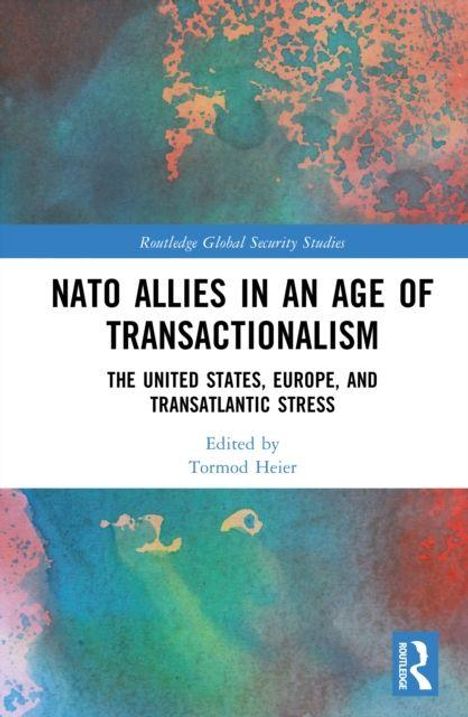 "NATO Allies in an Age of Transactionalism" steht in schwarzem Text auf weißem Hintergrund. Darunter bunte Struktur.