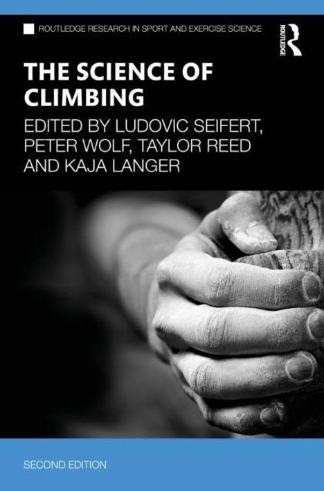 "The Science of Climbing" von Ludovic Seifert et al. Nahaufnahme von verschränkten Händen mit Kletterhandschuhen.