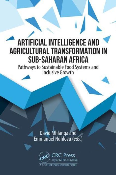 Text: "Artificial Intelligence and Agricultural Transformation in Sub-Saharan Africa." Geometrische blaue Formen.