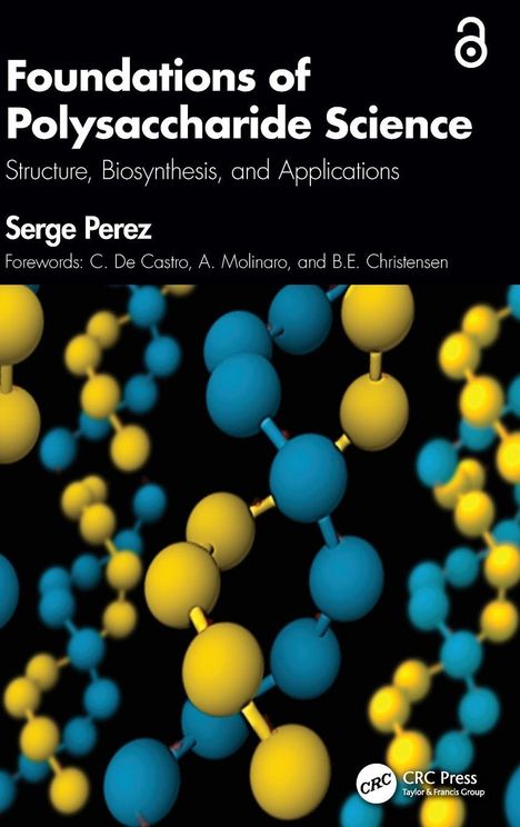 "Foundations of Polysaccharide Science; Struktur mit blauen und gelben Molekülen; Serge Perez."