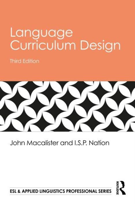 „Language Curriculum Design, Third Edition.“ Autoren: John Macalister und I.S.P. Nation. Grafik: schwarz-weiß geometrisches Muster.