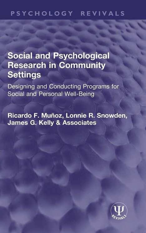 "Social and Psychological Research in Community Settings" steht zentriert auf einem lila texturierten Hintergrund.