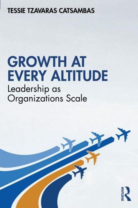 „Growth at Every Altitude: Leadership as Organizations Scale“ zeigt fliegende Flugzeuge in Blau und Orange.