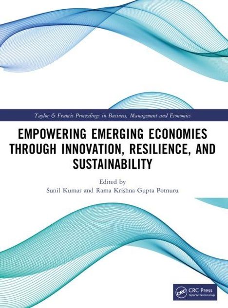 Der Titel lautet: "Empowering Emerging Economies through Innovation, Resilience, and Sustainability". Darunter wellenförmige blaue Linien.