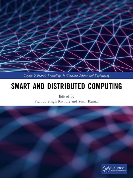 Text: "SMART AND DISTRIBUTED COMPUTING" oben in Großbuchstaben. Abstraktes Netzwerk aus leuchtenden Linien im Hintergrund.