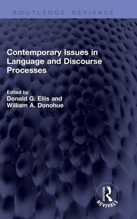 "Contemporary Issues in Language and Discourse Processes" in Weiß, blauer Hintergrund, texturiertes Muster.