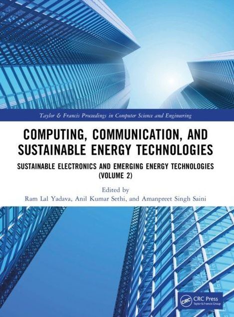 Titel: "COMPUTING, COMMUNICATION, AND SUSTAINABLE ENERGY TECHNOLOGIES." Bild zweier moderner Glasgebäude von unten.