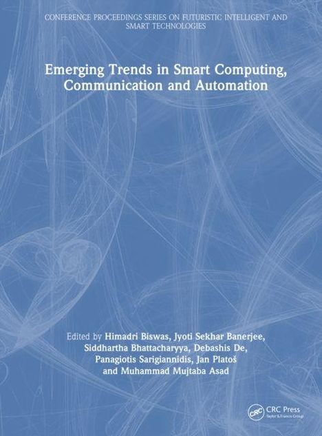 Emerging Trends in Smart Computing, Communication and Automation, blaue abstrakte Hintergrundillustration.