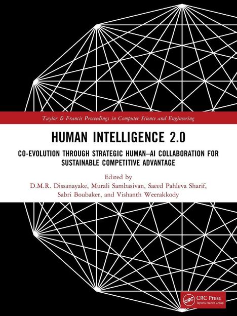 Buchtitel: Human Intelligence 2.0. Roter und weißer Hintergrund mit schwarzem Gittermuster und CRC-Press-Logo.