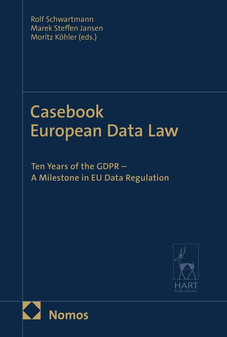 "Casebook European Data Law. Ten Years of the GDPR – A Milestone in EU Data Regulation." Logo unten.