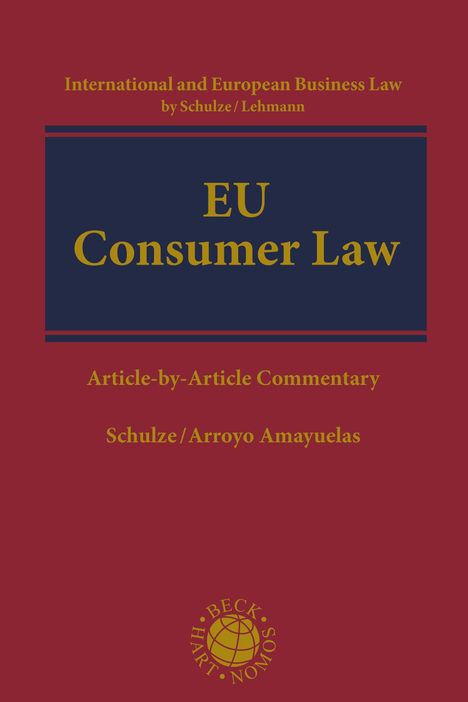 "EU Consumer Law" in großen, gelben Buchstaben auf dunkelblauem Hintergrund, mit rotem Rand und Autoreninfo.