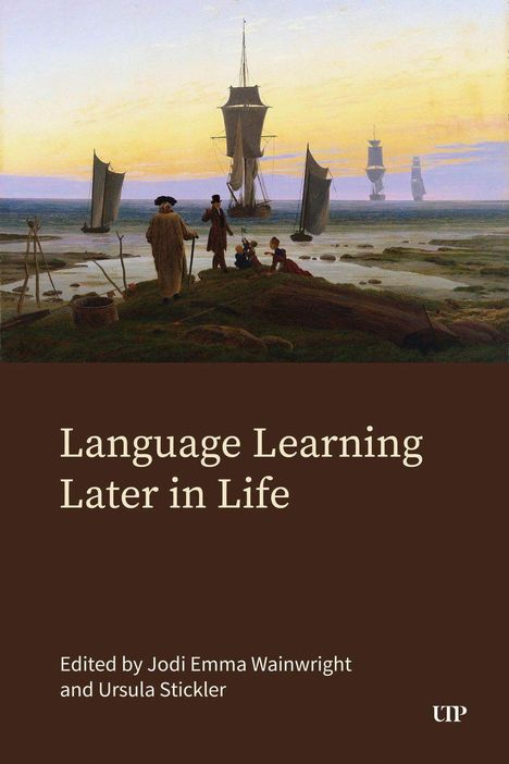 "Language Learning Later in Life." Gemälde: Personen beobachten Segelboote bei Sonnenuntergang. Bearbeitet von Jodi Wainwright und Ursula Stickler.