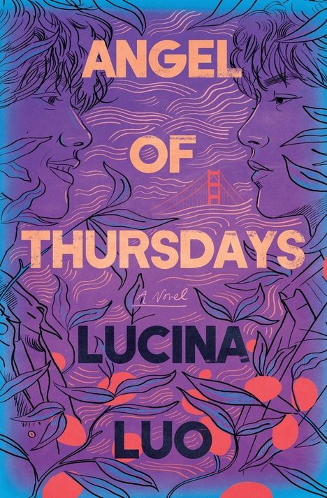 "Angel of Thursdays" und "Lucina Luo" stehen in der Mitte, umgeben von floralen Illustrationen in Lila und Orange.