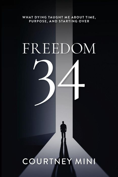 Der Text "What dying taught me about time, purpose, and starting over", "Freedom 34", "Courtney Mini". Silhouette eines Menschen.