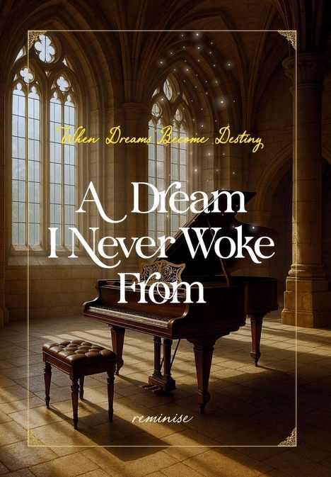 Texte im Bild: "When Dreams Become Destiny", "A Dream I Never Woke From", "reminise". 
Ein Klavier steht in einem gotischen Raum.