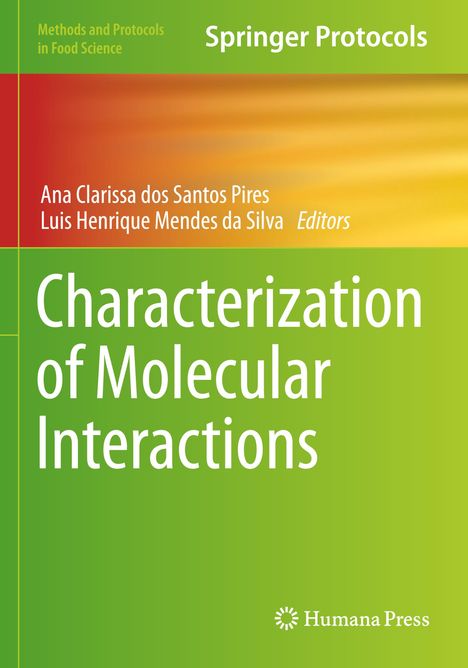 Titel: "Characterization of Molecular Interactions". Herausgeber: Ana Clarissa dos Santos Pires, Luis Henrique Mendes da Silva. Grüner Hintergrund mit Farbverlauf.