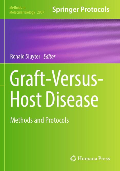 Ein Buchcover mit grün-violettem Design. Text: "Graft-Versus-Host Disease", "Methods and Protocols".