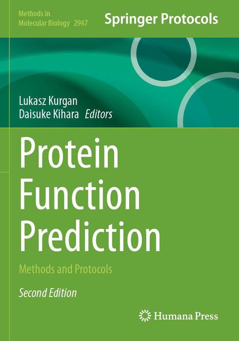 "Protein Function Prediction: Methods and Protocols, Second Edition" steht in weißem Text auf einem grünen Hintergrund.