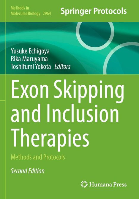 Springer Protocols, Exon Skipping and Inclusion Therapies. Grüne Abdeckung mit stilisiertem Muster und Verlagslogo.