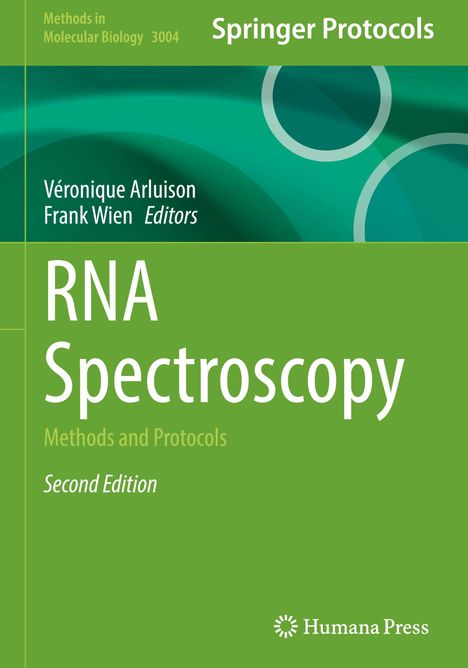 Titel: RNA Spectroscopy: Methods and Protocols, Second Edition. Oben grün mit blauen Kreisen und Logo unten.