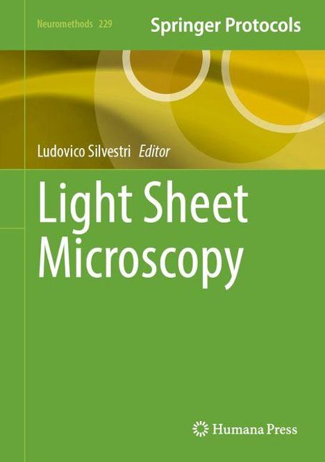 Titel: Light Sheet Microscopy. Autor: Ludovico Silvestri. Grün-geometrisches Design.