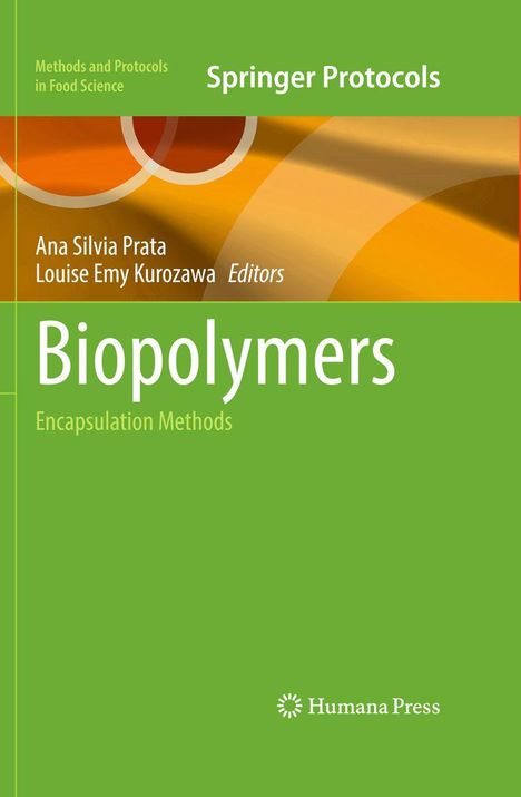 „Biopolymers: Encapsulation Methods“. Grün und orange mit Kreismuster, Springer Protocols Logo.