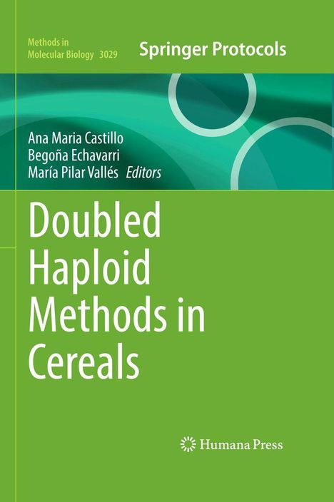 Oben: "Methods in Molecular Biology 3029", "Springer Protocols". Titel: "Doubled Haploid Methods in Cereals". Grün, schlicht.